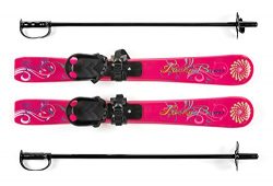 Lucky Bums Kids Beginner Snow Skis and Poles, Pink Paisley