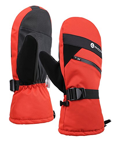 Andorra Men Cross Country Textured Touchscreen Ski Mittens w/Zippered,Orange,S/M