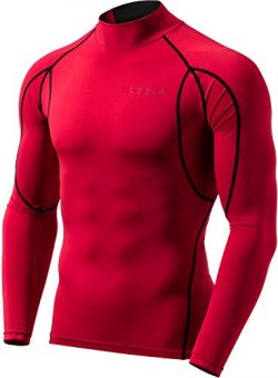 TM-MUT12-RED_Large Tesla Men’s Mock Long-Sleeved T-Shirt Cool Dry Compression Baselayer MUT12
