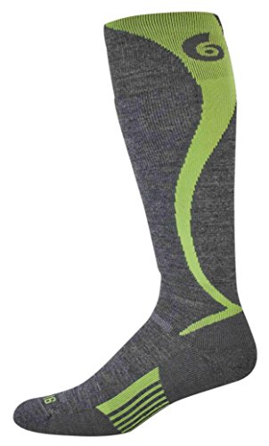 point6 Women’s Ski/Carve Light “Over The Calf” Socks, Gray/Bright Lime, Medium