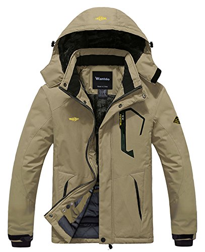 Wantdo Men’s Waterproof Mountain Jacket Fleece Windproof Ski Jacket US XL Khaki XL