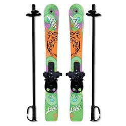 SOLA Winnter Sports Kid’s Beginner Snow Skis and Poles With Bindings Age 2- 4 (Tiger)