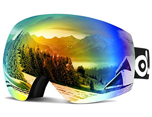 Odoland large spherical frameless ski goggles for men and women, s2 otg double lens goggles for ...