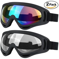 Ski Goggles, 2 Pack Snowboard Goggles Skate Glasses, Motorcycle Cycling Goggles for Kids, Boys & ...