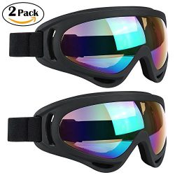 Ski Goggles 2 Packs, Multicolor Lenses Snow Goggles with Wind Dust UV 400 Protection for Women M ...