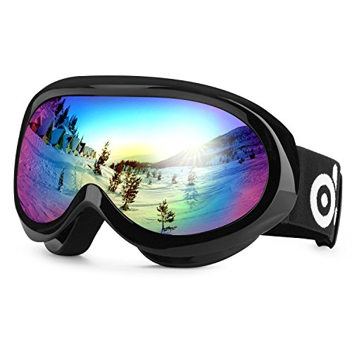 Odoland Ski Goggles for Youth Age 8-16 – UV400 Protection and Anti-Fog – Double Grey Spherical L ...