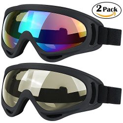 Ski Goggles, 2 Pack Snowboard Goggles Skate Glasses, Motorcycle Cycling Goggles for Kids, Boys & ...
