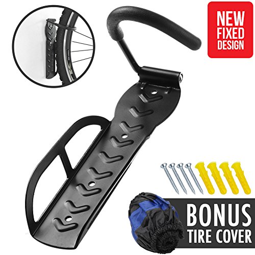 Hanging Bike Rack | Heavy Duty 1 Pc Steel Wall Mount Bike Vertical Hanger with Tire Cover | Spac ...