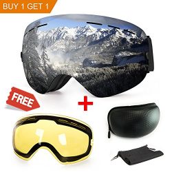 Ski Goggles, Anti-fog UV Protection Winter Snow Sports Snowboard Goggles with Interchangeable Sp ...