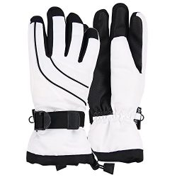 Women’s Thinsulate Lined Waterproof Ski Glove (White/Black, Medium/Large)