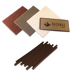 RaceWax Ptex Ski Base Repair Kit: 10 black p-tex, metal scraper, 3 buffing pads