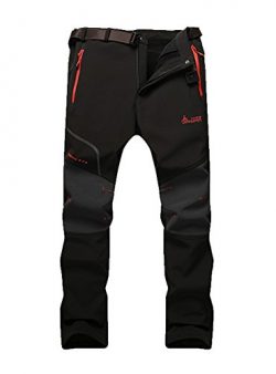 MorryOddy Men’s Outdoor Waterproof Softshell Fleece Snow Pants Black 36