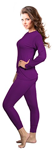 Rocky Womens Thermal 2 Pc Long John Underwear Set Top and Bottom Smooth Knit (Xlarge, Purple)