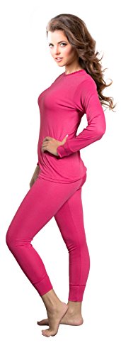 Rocky Womens Thermal 2 Pc Long John Underwear Set Top and Bottom Smooth Knit (Small, Hot Pink)