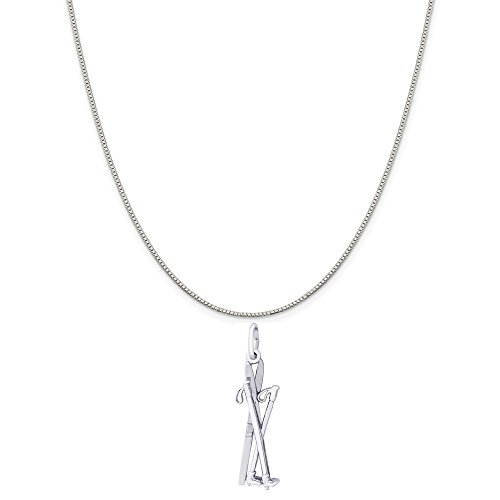 Rembrandt Charms Sterling Silver Cross Country Skis Charm on a Box Chain Necklace, 16″