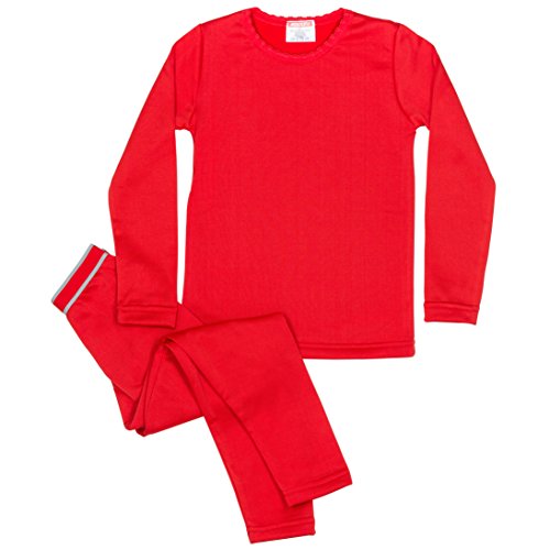 Rocky Girls Fleece Lined Thermal 2PC Underwear Set Top and Bottom (S, Red)