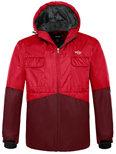 Wantdo Men’s Hooded Mountain Ski Jacket Outdoor Fleece Windproof Rain Jacket Red Wine Red US L