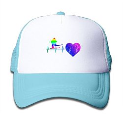 Ski Skiing Lover Heartbeat Rainbow Glitter Child Baby Kid Adjustable Trucker Hat Summer Baseball Cap