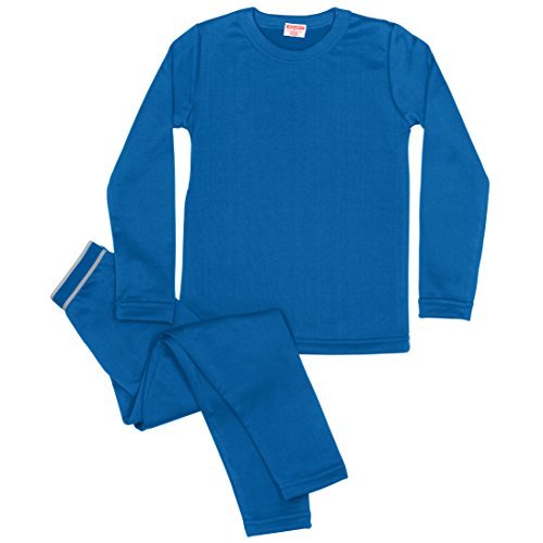 Rocky Boy’s Fleece Lined Thermal Underwear 2PC Set Long John Top and Bottom (S, Blue)