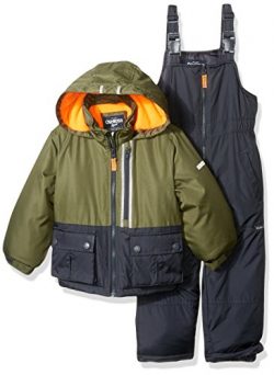 Osh Kosh Little Boys’ Ski Jacket and Snowbib Snowsuit Set, Green/Grey, 4