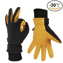 OZERO Ski Gloves -30°F Coldproofp Winter Thermal Glove – Deerskin Leather Palm & Polar ...
