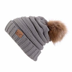 RNTOP Men Women Baggy Warm Venonat Crochet Winter Wool Knit Ski Beanie Skull Slouchy Caps Hat (Gray)