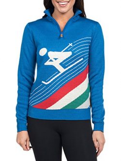 Tipsy Elves Women’s Downhill Demon Half Zip Ski Sweater – Cute Blue Apres Ski Sweate ...
