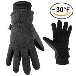 OZERO Snow Gloves Coldproof Winter Thermal Ski Glove with Deerskin Suede Leather Palm & Warm ...