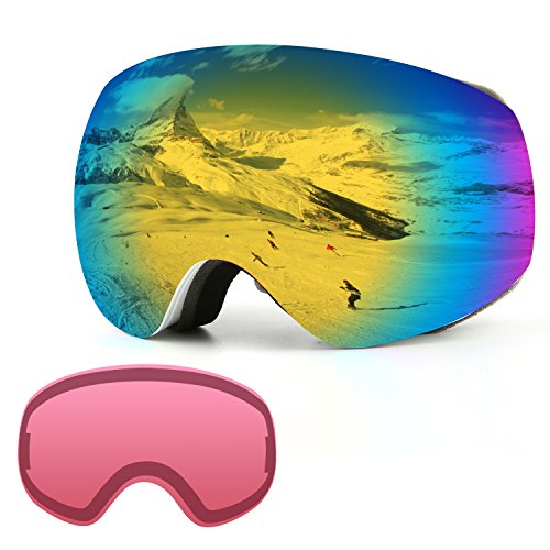 Ski Goggles, Over Glasses Snowboard Goggles for Men, Women & Youth – UV400 Protection ...