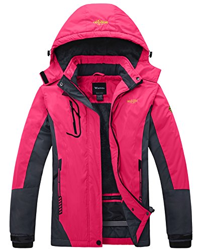 Wantdo Women’s Mountain Waterproof Fleece Ski Jacket Windproof Rain Jacket, XX-Large, Rose Red