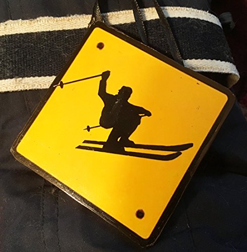 Skier Crossing Sign Ornament Handcrafted Wood Magnet Pin, Gift for Skier Athlete, Christmas Tree ...