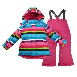 M2C Girls Thicken Warm Hooded Striped Ski Snowsuit Jacket & Pants 3T Rose