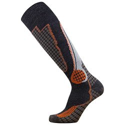 High Performance Wool Ski Socks – Outdoor Wool Skiing Socks, Snowboard Socks (Black/Grey/Orange, ...