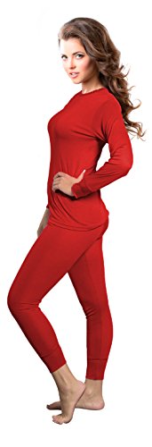 Rocky Womens Thermal 2 Pc Long John Underwear Set Top and Bottom Smooth Knit (Small, Red)