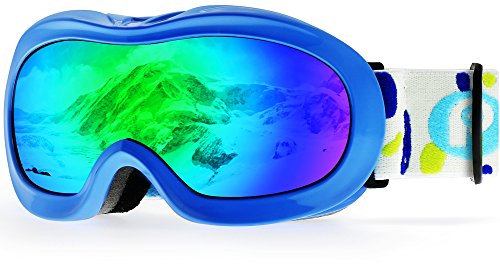 Picador Kids Ski Goggles With Excellent Impact Resistance Anti-Fog Lens 100% UV Protection (Blue)