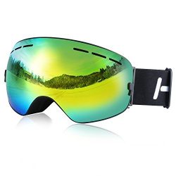 Ski Goggles, Hicool Pro Ski Snowboard Skating Goggle with Mirrored Lens Anti-fog UV Protection D ...