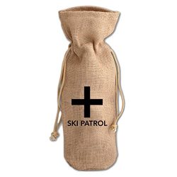 Ski Patrol #1 Jute Burlap Burlap Wine Drawstring Bag Wine Sack