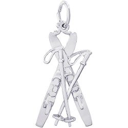 Rembrandt Charms Sterling Silver Downhill Skis with Poles Charm (22 x 14 mm)