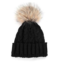 Gillberry Women Winter Crochet Hat Wool Knit Beanie Raccoon Warm Cap 6 Colour (Black)