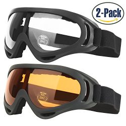 Ski Goggles, Pack of 2, Snowboard Goggles for Kids, Boys & Girls, Youth, Men & Women, wi ...