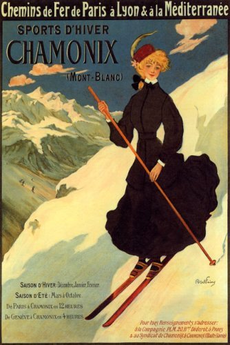 SPORTS D’HIVER WINTER CHAMONIX MONT BLANC FRANCE GIRL DOWNHILL SKIING SKI 20″ X 30