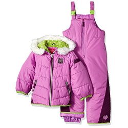 London Fog Little Girls’ Snowsuit With Snowbib and Puffer Jacket, Purple/Lime, 4