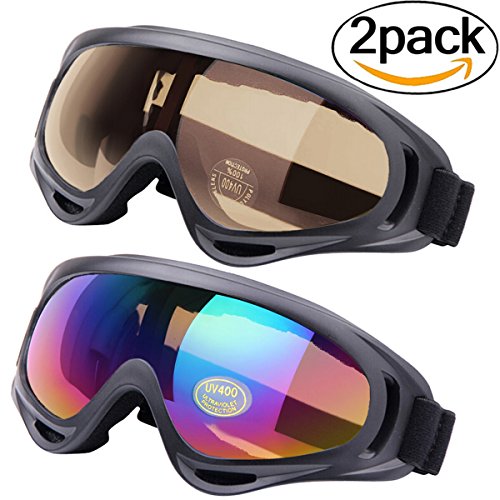 Ski Goggles, Outgeek 2-Pack Skate Glasses with UV 400 Protection Windproof and Dustproof for Sno ...