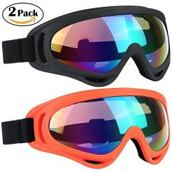 Ski Goggles 2 Packs, Multicolor Lenses Snow Goggles with Wind Dust UV 400 Protection for Women M ...