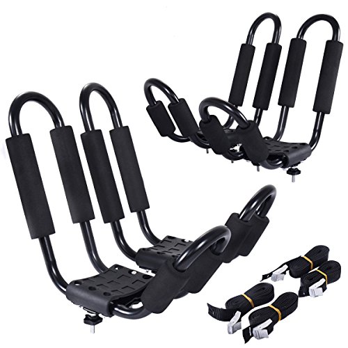 Goplus Kayak Carrier Universal 2 Pair J- shape Rack Canoe Boat Surf Ski Roof Top Mounted on Car ...