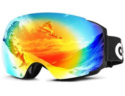 Odoland snow ski goggles with magnetic detachable lens – double spherical lens and eyewear ...