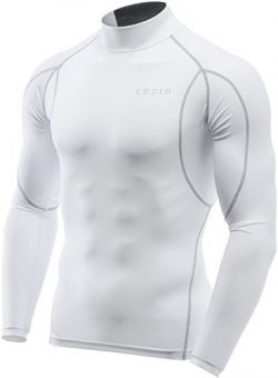 Tesla TM-MUT12-WHT_Medium Men’s Mock Long-Sleeved T-Shirt Cool Dry Compression Baselayer MUT12