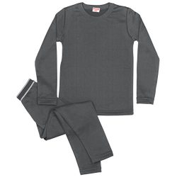 Rocky Boy’s Fleece Lined Thermal Underwear 2PC Set Long John Top and Bottom (L, Charcoal)
