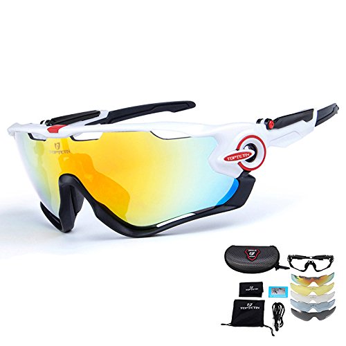 toptetn Polarized Sports Sunglasses with 5 Interchangeable Lenses UV400 Protection Cycling Glass ...
