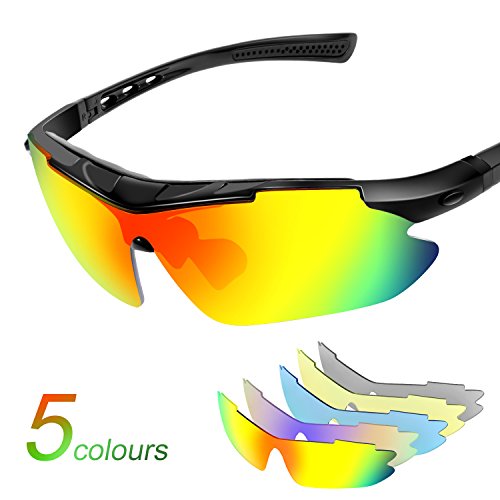 YO-chan Sports Sunglasses Glasses with 5 Set Interchangeable Lenses for Cycling, Baseball,Fishin ...
